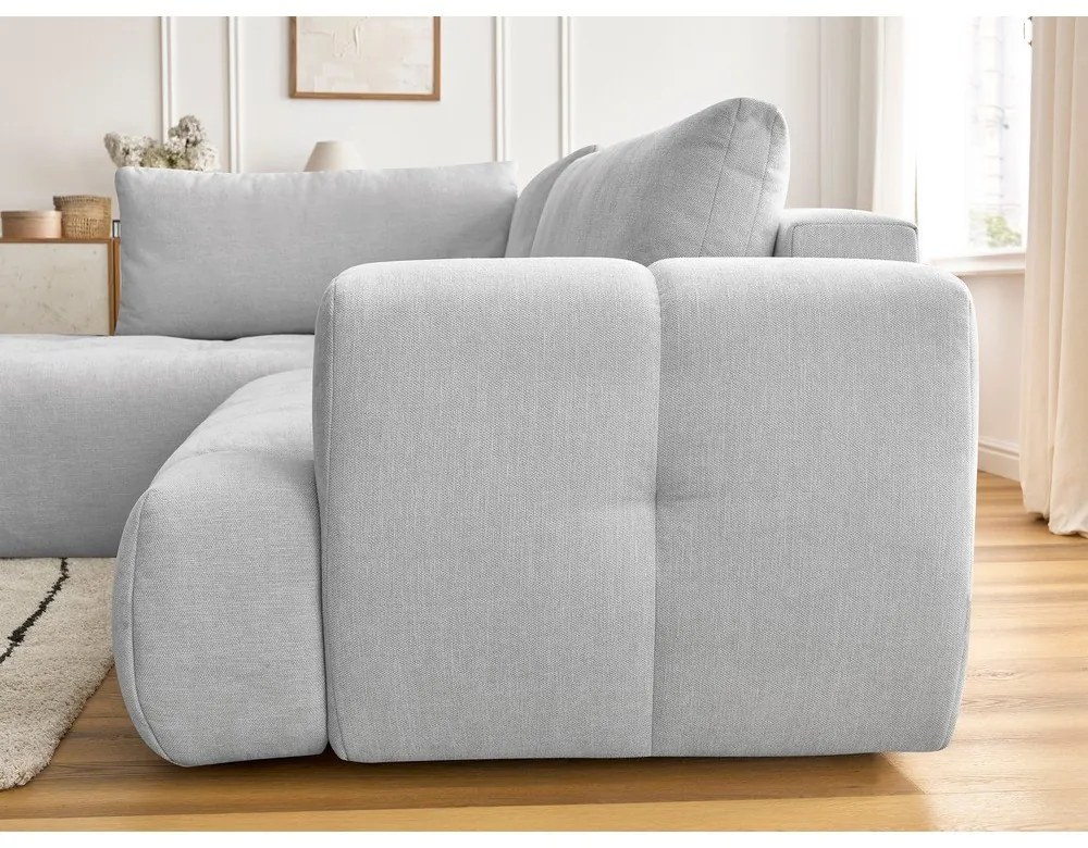 Светлосив сгъваем/с място за съхранение ъглов диван (ляв ъгъл/L форма) Fuji – Bobochic Paris