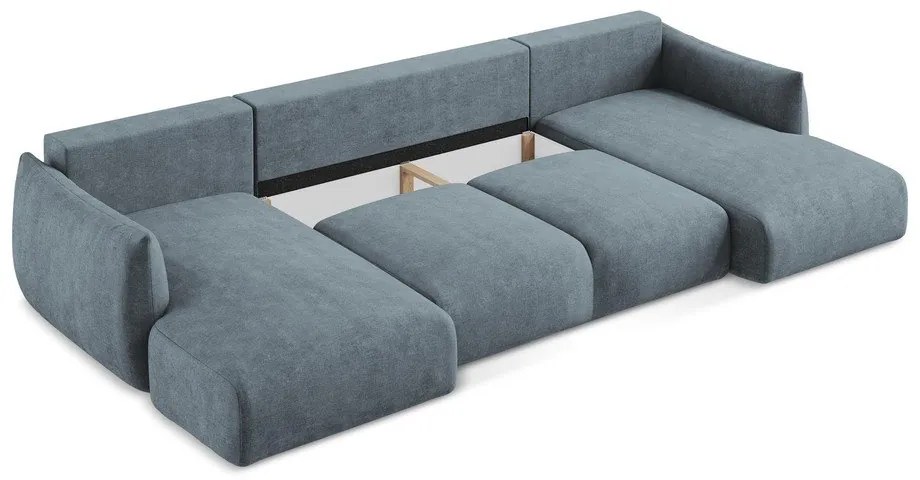 Син шенилов сгъваем ъглов диван (U форма) Leila – Makamii