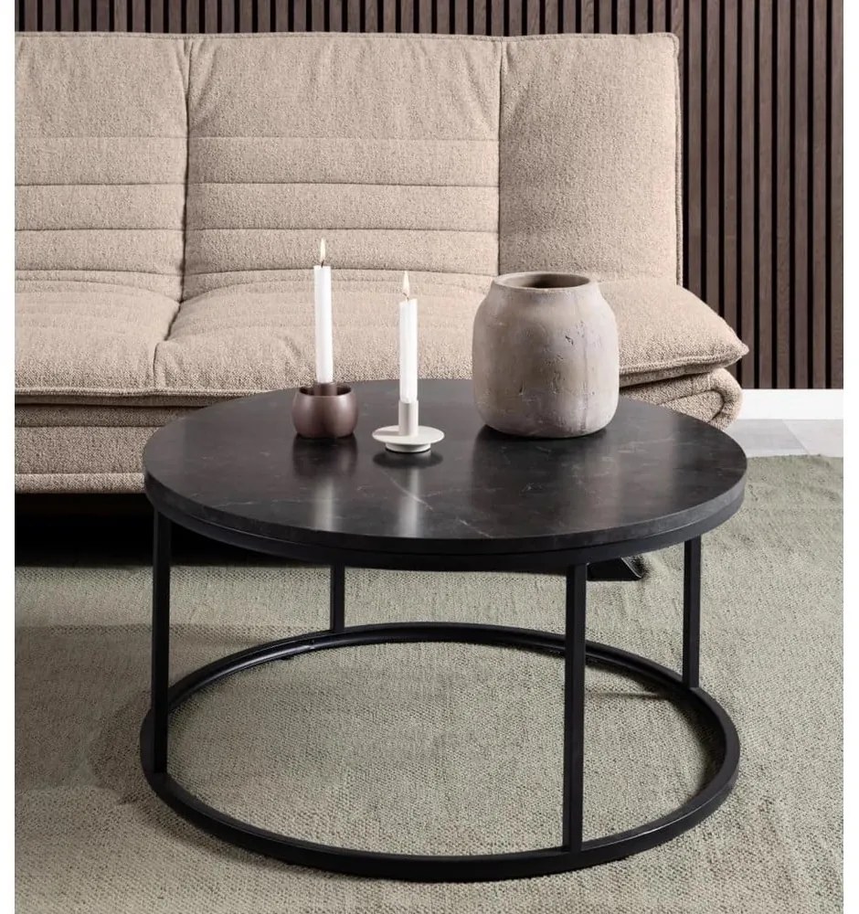 Черна кръгла масичка за кафе с плот от имитация на мрамор ø 80 cm Spiro – Actona