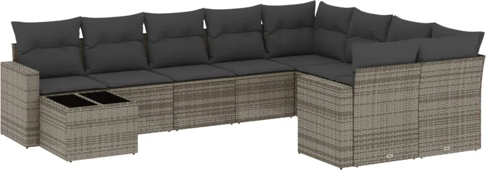 3251797 vidaXL Градински комплект диван с възглавници 10 части сив полиратан