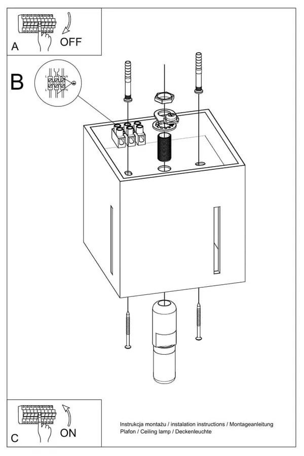 Бяло осветително тяло за таван с метален абажур 10x10 cm Pax – Sollux