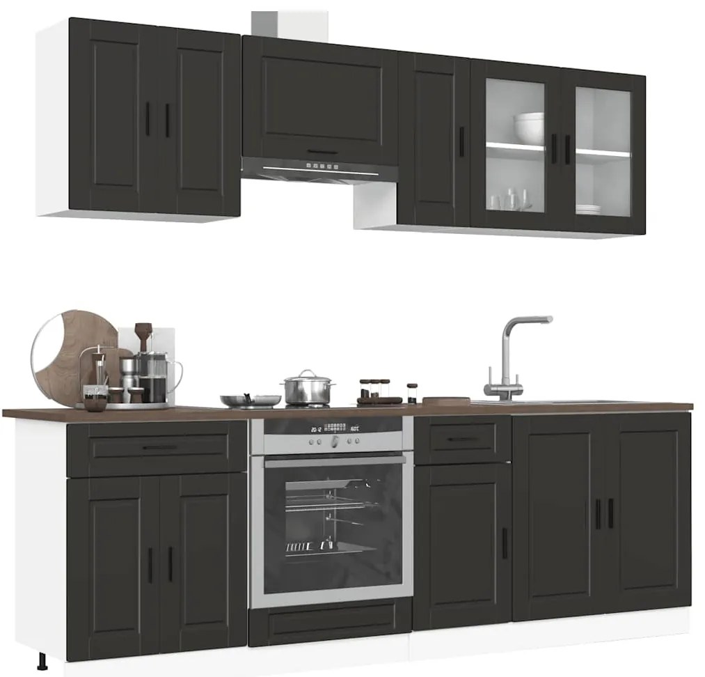 3314842 vidaXL Комплект кухненски шкафове от 8 части "Porto", черно инженерно дърво