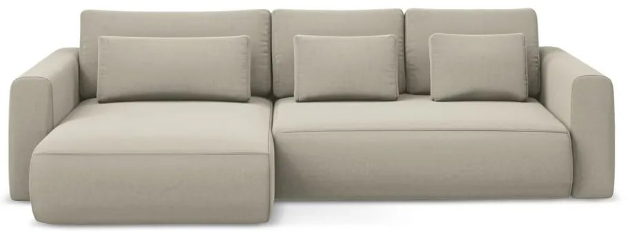 Бежов кадифен разтегателен ъглов диван с място за съхранение (ляв ъгъл) Kapua – Makamii