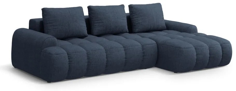 Тъмносин сгъваем/с място за съхранение ъглов диван (десен ъгъл) Linz – Cosmopolitan Design