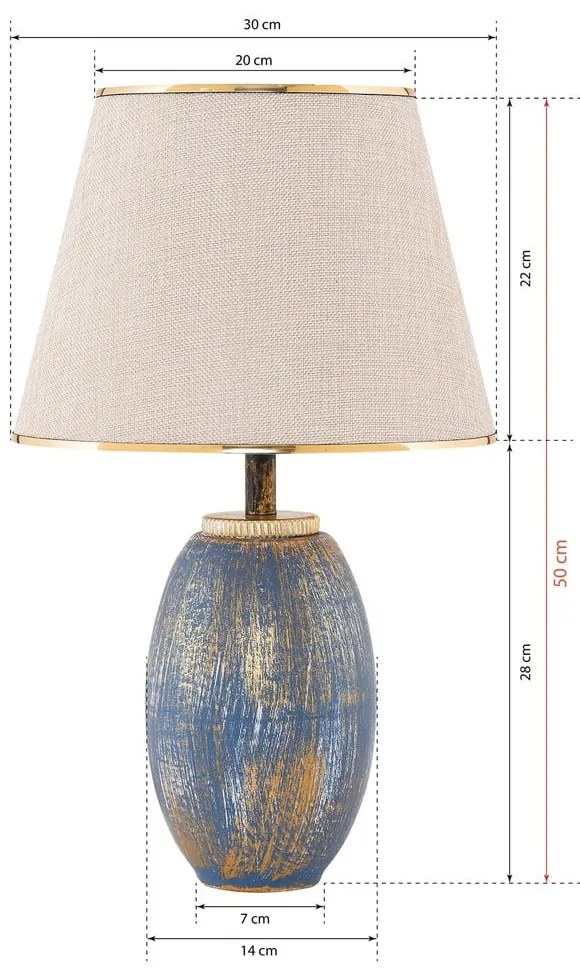 Синьо-кремава настолна лампа с текстилен абажур (височина 50 cm) Yakamoz – Opviq lights