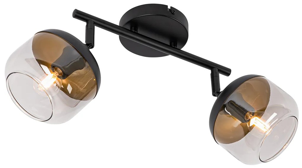 Дизайнерски прожектор черен със злато и опушено стъкло 2-светлина - Kyan