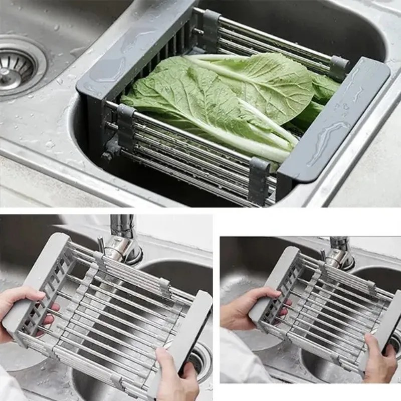 Разопакован: Регулируема стойка за съхранение и оттичане Sinkmate, Лесен монтаж, Компактна, До 10 кг, Сив/сребрист