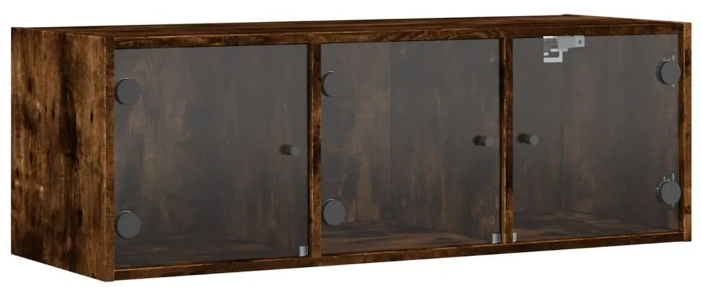 836515 vidaXL Стенен шкаф със стъклени врати, опушен дъб, 102x37x35 см