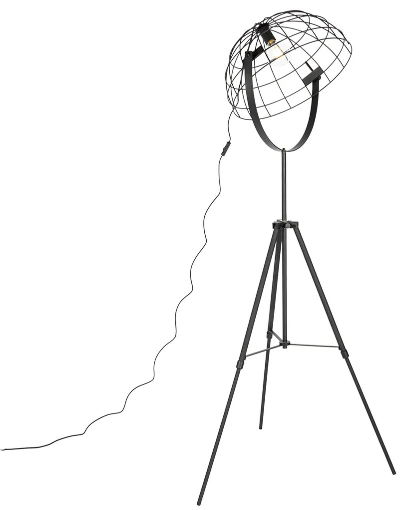 Индустриална триножна подова лампа черна 50 см регулируема - Hanze