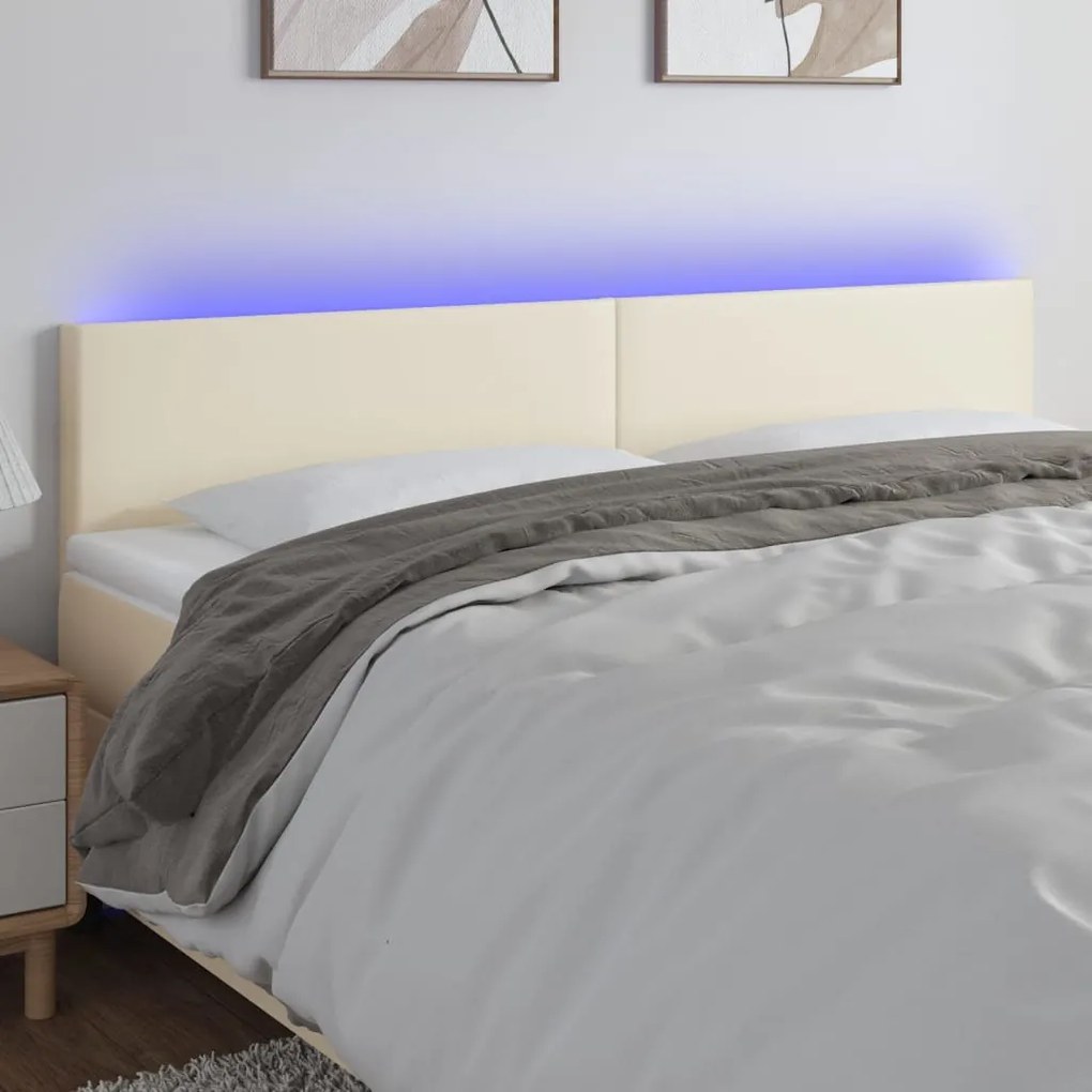 3121436 vidaXL LED Горна табла за легло, кремава, 180x5x78/88 см