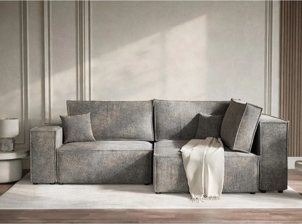 Сив шенилов сгъваем/с място за съхранение ъглов диван (десен ъгъл/L форма) Tonga – Maison de Rêve