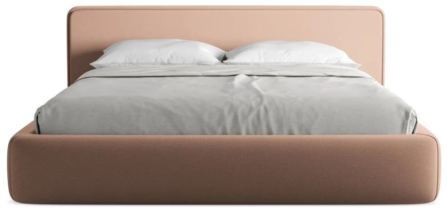 Светлорозово двойно тапицирано легло с място за съхранение и включена подматрачна рамка 180x200 cm Kiana – Makamii