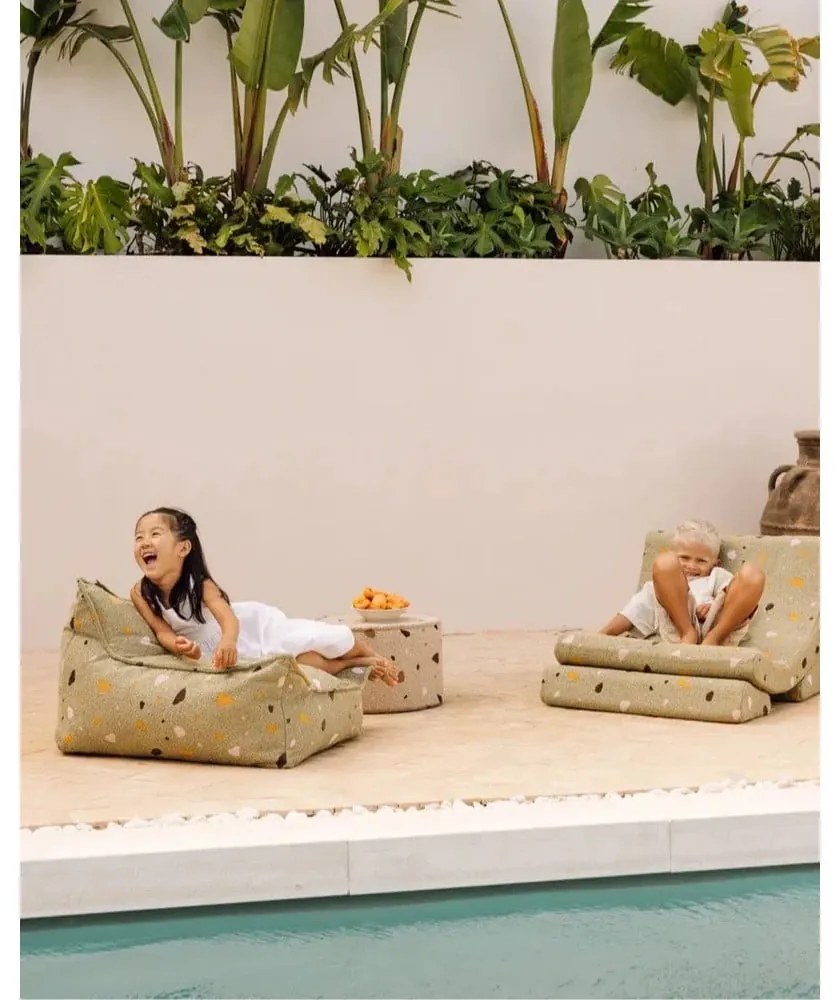 Зелен детски пуф от букле и шенил Terrazzo Chair – Wigiwama