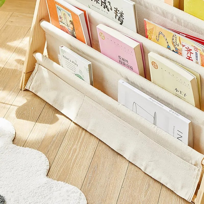 Детски шкаф за книги с рафтове от плат