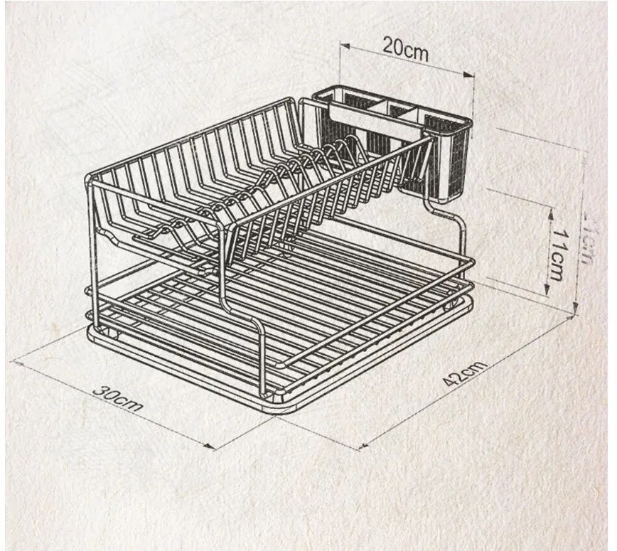 Сушилник за съдове на 2 нива TEKNO TEL TR KB 005, 42 x 30 x 21 см, Сребрист