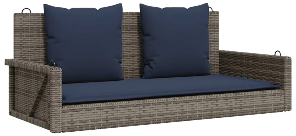 365633 vidaXL Люлка с възглавници, сива, 119x56x48 см, полиратан