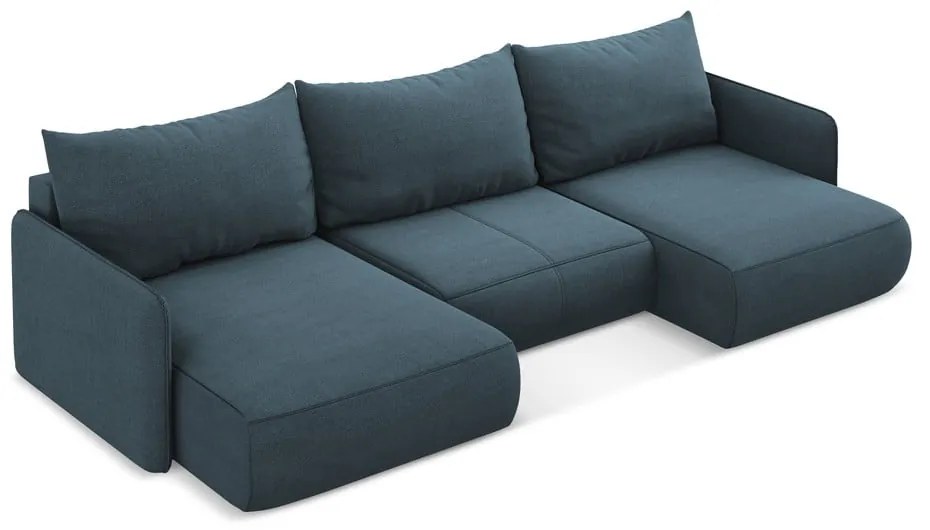 Син разтегателен ъглов диван с място за съхранение Nanea – Makamii