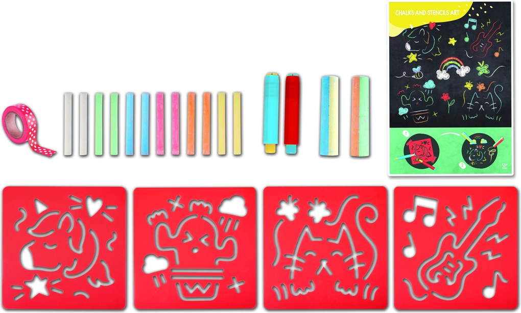 Hape - Творчески комплект, Забавно рисуване с тебешири и шаблони, 21 части