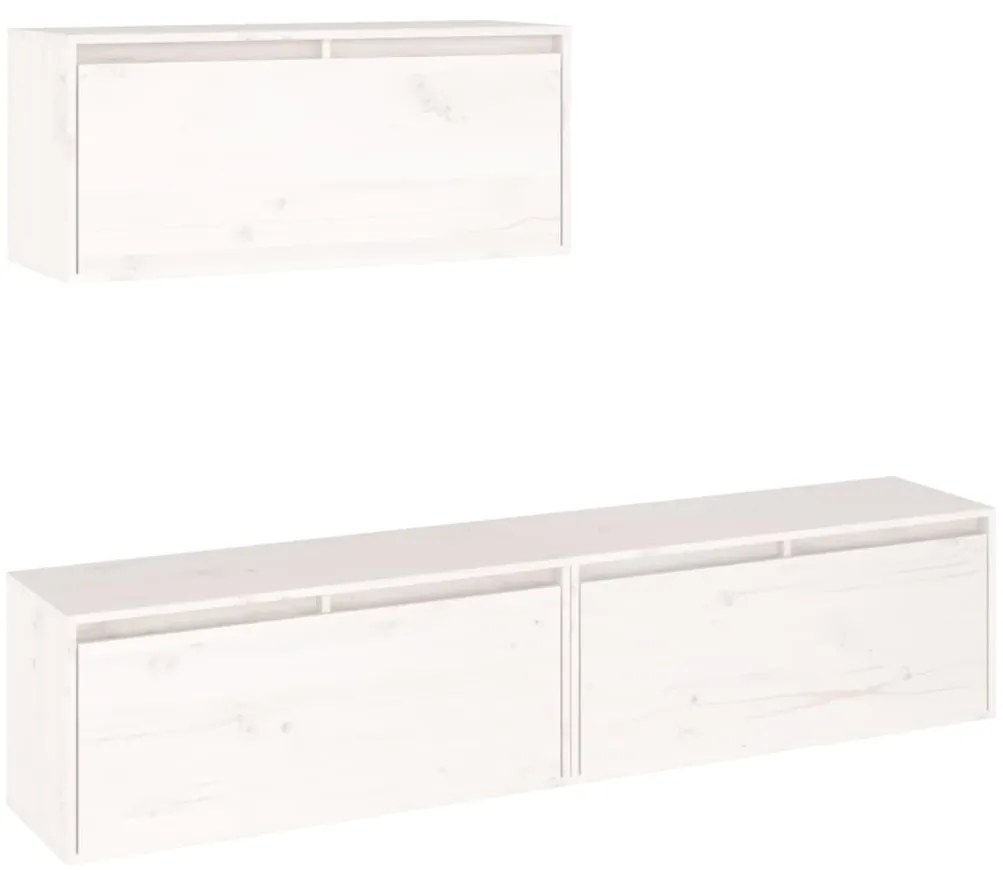 3100135 vidaXL ТВ шкафове, 3 бр, бели, бор масив