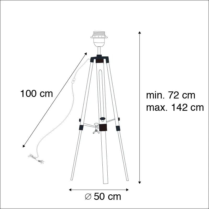 Ръстична подова лампа триножник дърво с античен месинг - Cortin