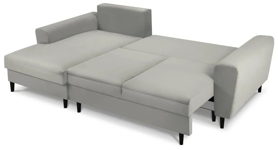 Светлосив разтегателен ъглов диван с място за съхранение от рипсено кадифе (ляв ъгъл) Kyoto – Cosmopolitan Design