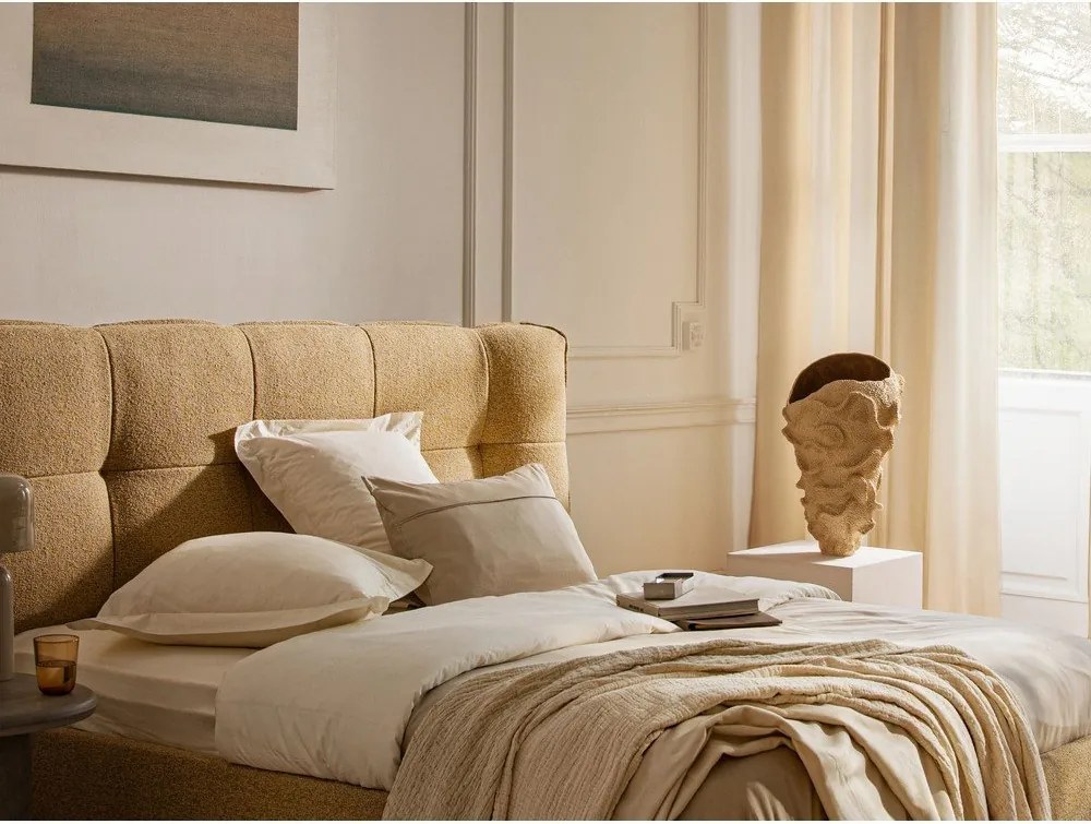 Бежово тапицирано двойно легло с място за съхранение и включена подматрачна рамка 160x200 cm Eric – Micadoni