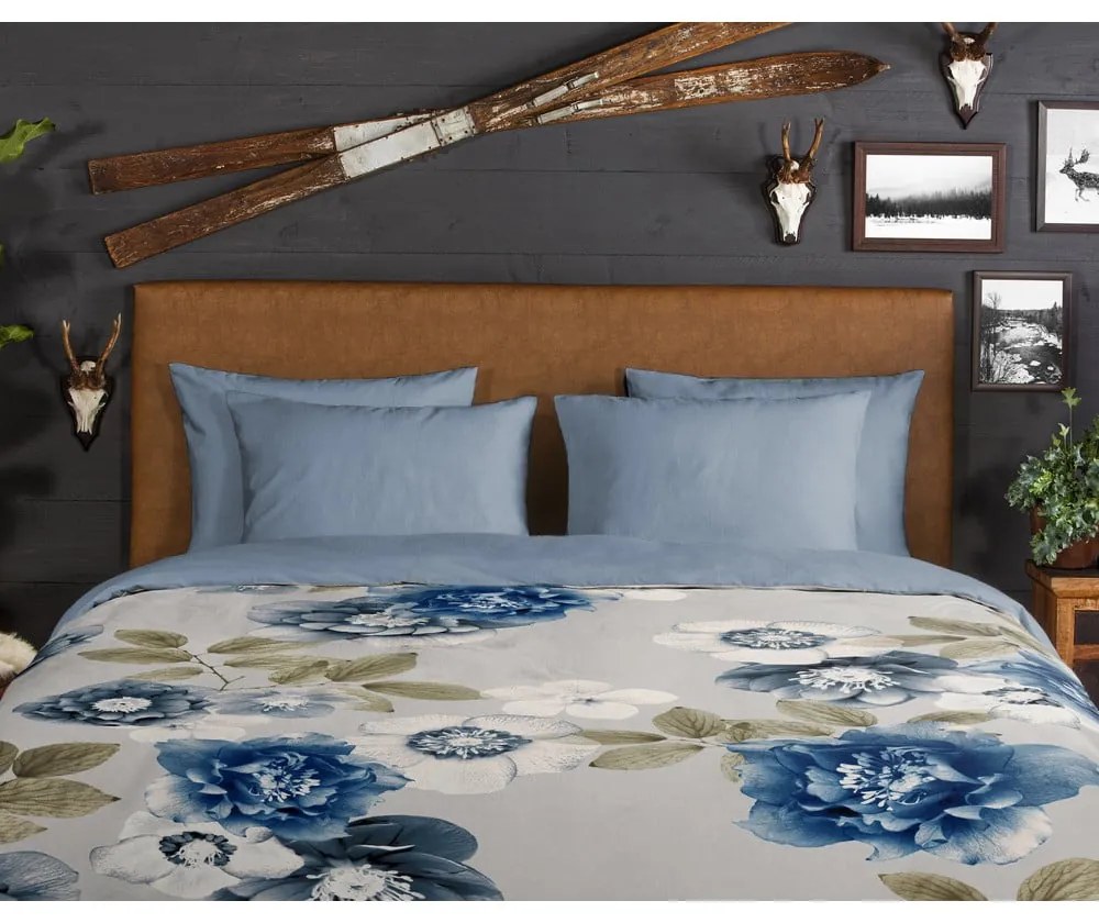 Синьо-сиво единично фланелено спално бельо 140x200 cm Gabin – Good Morning