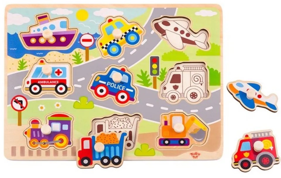 Tooky Toy - Дървена образователна дъска - Превозни средства TY860