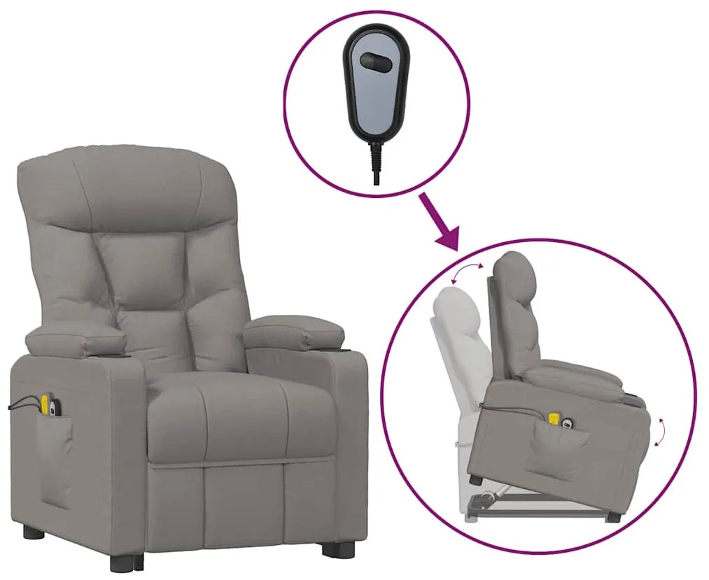 3093475 vidaXL Изправящ масажен стол, таупе, текстил