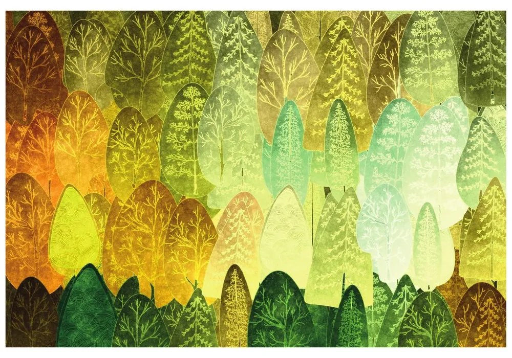 Самозалепващ тапет – Зелени асиметрични дървета