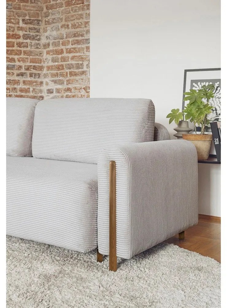 Сив разтегателен диван с място за съхранение от рипсено кадифе 244 cm Arcadova – ELTAP