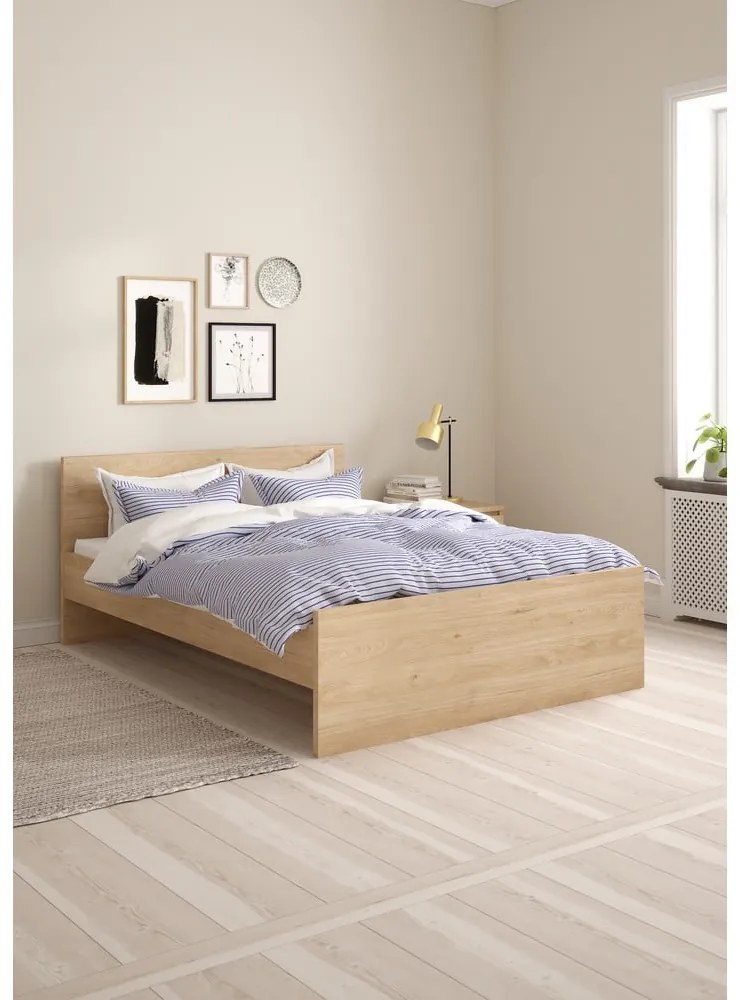 Двойно легло от дъбов декор без ламелно дъно в естествен цвят 140x200 cm Naia – Tvilum