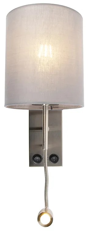 Модерен стенен аплик стомана с сив памучен абажур - Stacca