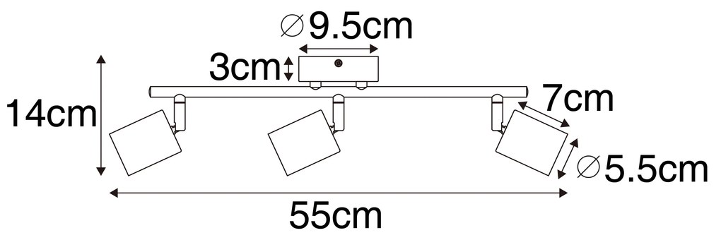 Индустриален прожектор черен с дърво наклоняем 3-светлина - Jeana