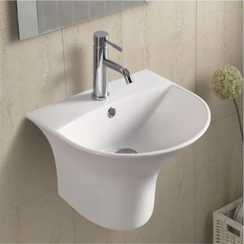 Мивка за баня ICC 4825, Inter Ceramic, стенен монтаж, с отвор за смесител и преливник, порцелан, бял, 48x42.5x33.5см