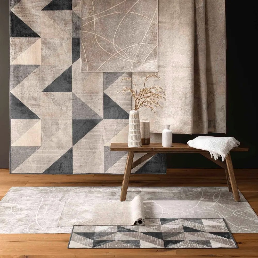 Сивo-бежов килим със смес от памук 68x110 cm Graphic – douceur d'intérieur