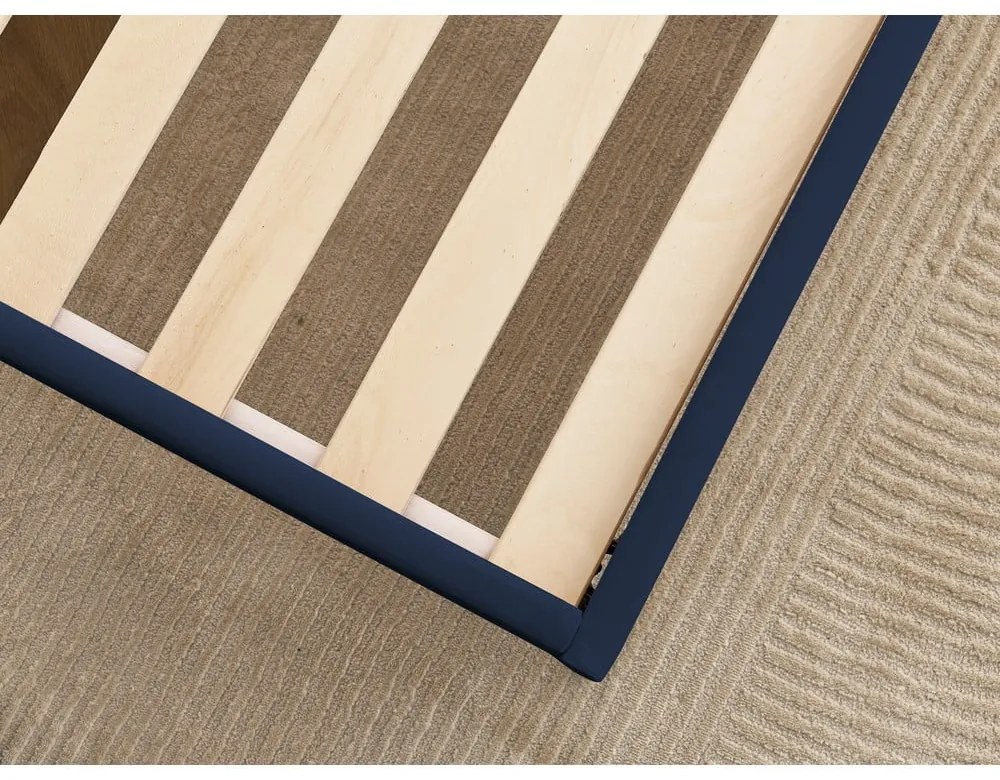 Тъмносиньо тапицирано двойно легло с включена подматрачна рамка 180x200 cm Prune – Bobochic Paris