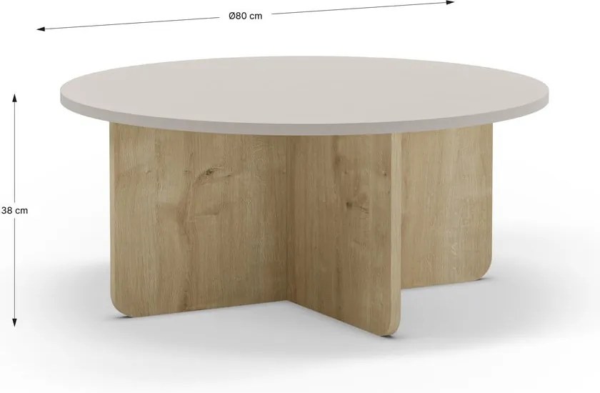 Кремава/естествена кръгла масичка за кафе от декор от дъб ø 80 cm Hillary – Marckeric