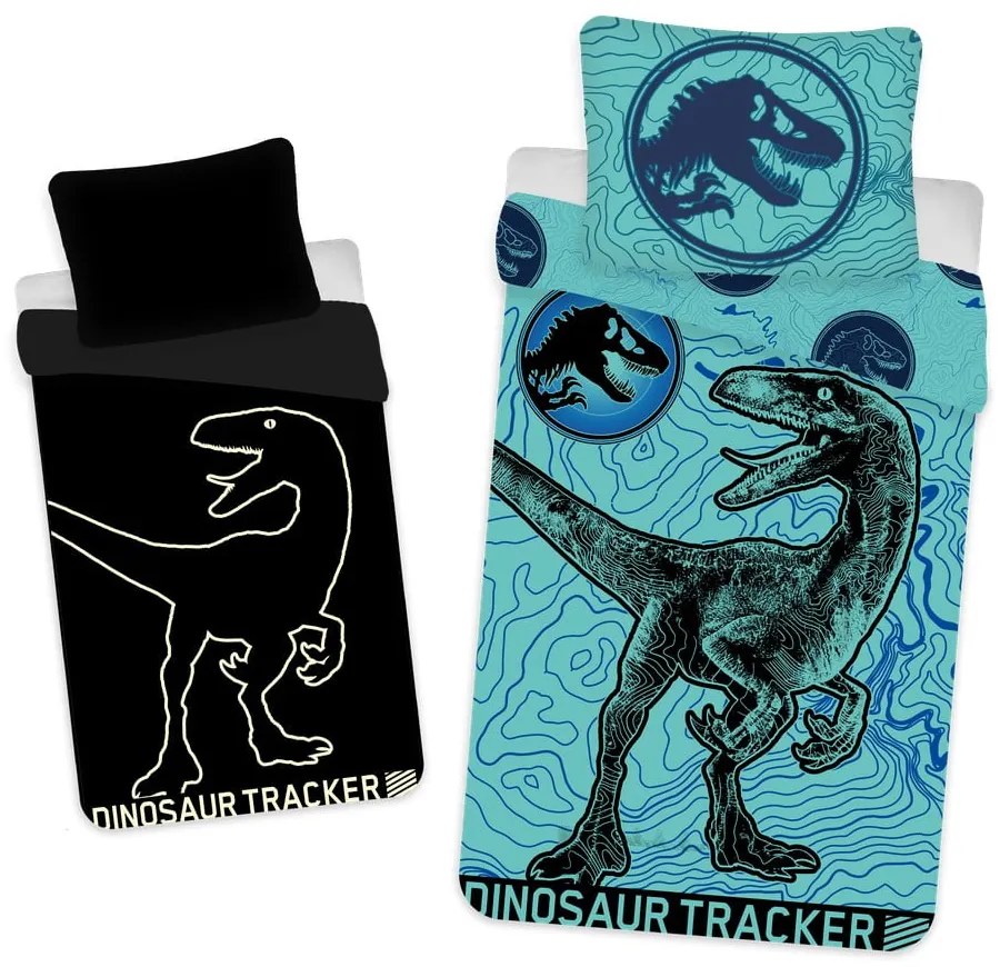 Памучно детско единично спално бельо със светещ ефект 140x200 cm Jurrastic World - Jerry Fabrics