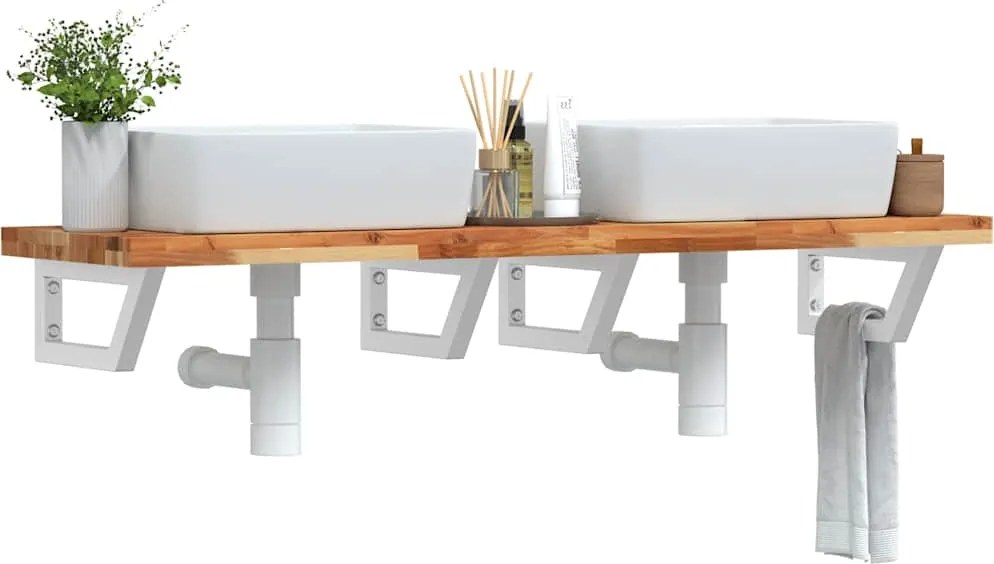 3302758 vidaXL Стенен рафт за мивка, стомана и масивно дърво акация