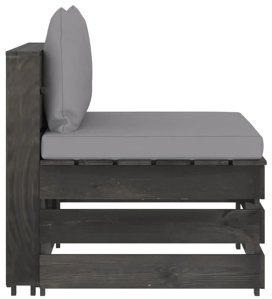 3068121 vidaXL Секционен среден диван с възглавници, сиво импрегнирано дърво