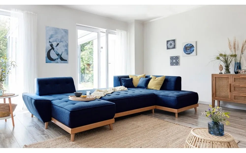 Морскосин U-образен разтегателен диван, десен ъгъл Dazzling Daisy - Miuform