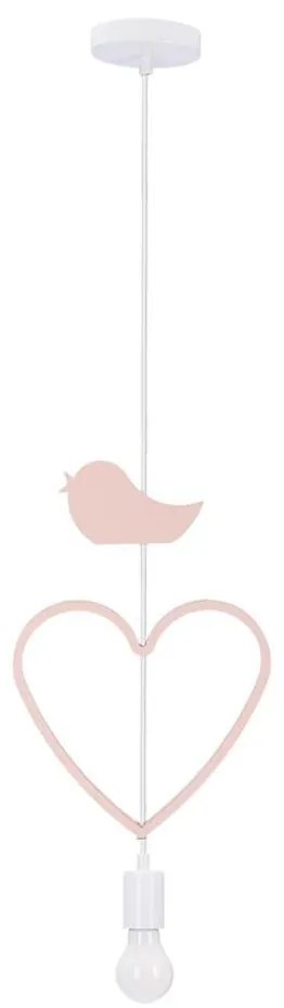 Детски полилей на кабел HEART 1xE27/20W/230V розов/бял