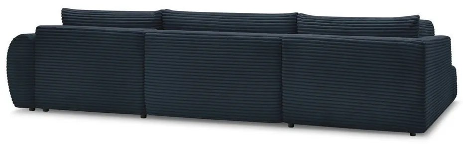 Тъмносин сгъваем/с място за съхранение ъглов диван от рипсено кадифе (ляв ъгъл/U форма) Lucien – Bobochic Paris