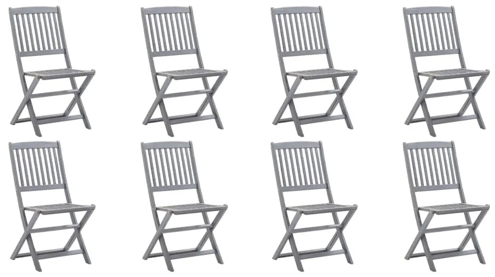 3078305 vidaXL Сгъваеми градински столове, 8 бр, с възглавници, акация масив