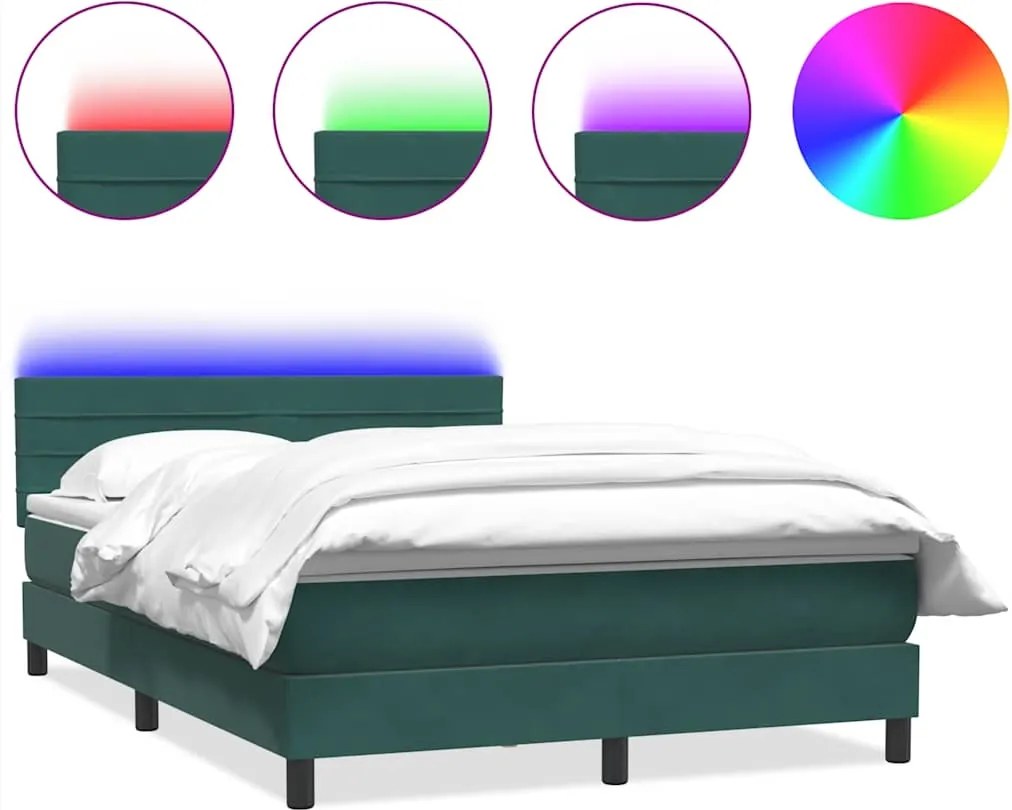 3317034 vidaXL Боксспринг легло с матрак и LED, тъмнозелено, 160x220 см, кадифе