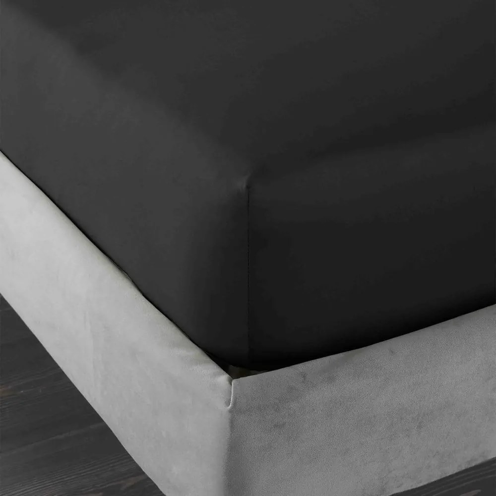 Черен еластичен чаршаф от памучен сатен 150x200 cm Cotton Sateen – Bianca