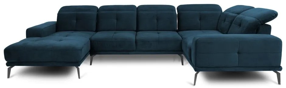 Тъмносин кадифен ъглов диван (десен ъгъл/U форма) Neviro – ELTAP