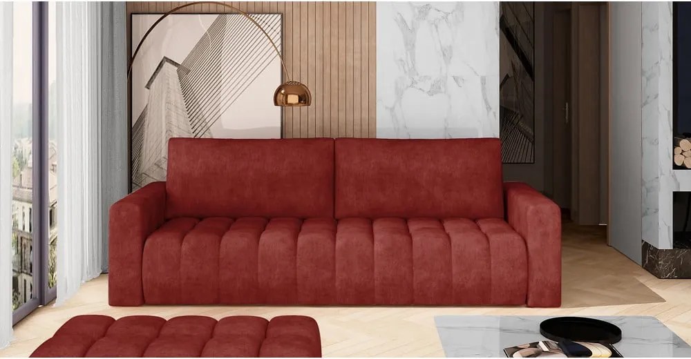 Червен кадифен разтегателен диван с място за съхранение 247 cm Lazaro – ELTAP
