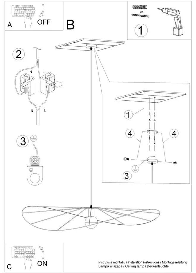 Черно висящо осветително тяло ø 110 cm Elliot - Sollux